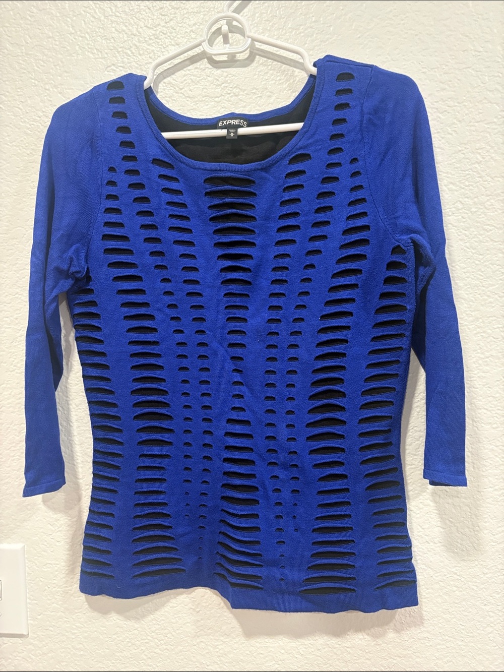 Express Royal Blue Long Sleeve Cutout Knit Top